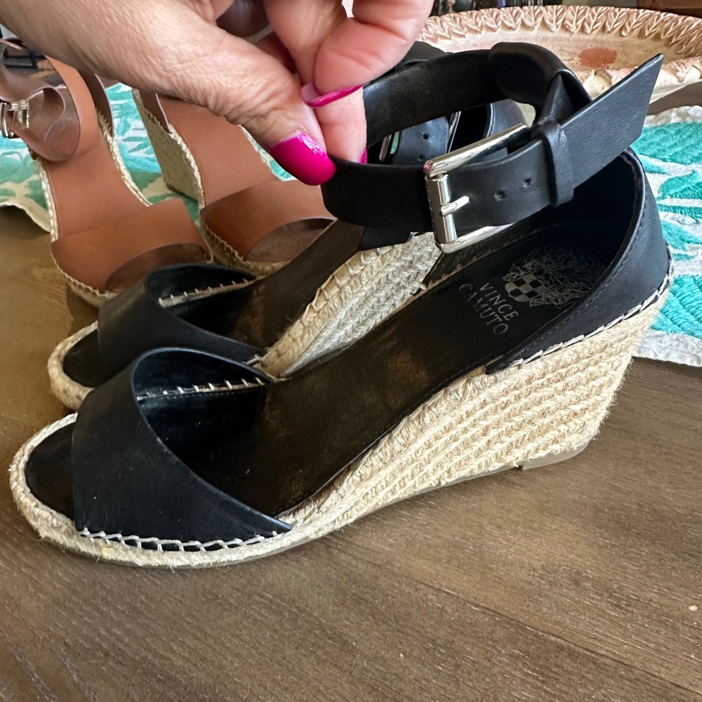 Vince Camuto Leather Espadrille Wedge Sandals in Brown and Black sz 9.5 - Picture 4 of 11